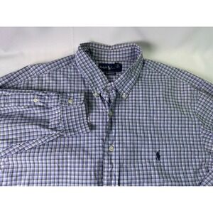 Ralph Lauren Classic Fit Plaid Button Down Pony Shirt Men's 2XL Blue White